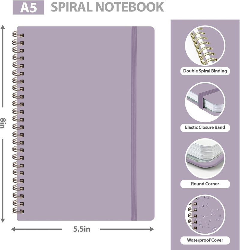 VALOME Journaling Notebooks, A5 Lined Spiral Notebook for Women & Men, 146 Pages College Ruled Hardcover Note Book for Work, Note Taking, Journaling, School, Writing (Purple) - Image 2